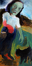 Walking with Cat, acrylic on canvas, 76.5 x 38.5cm, 2009 $448