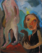 Woman Bird and Walking Figure, acrylic on canvas $238